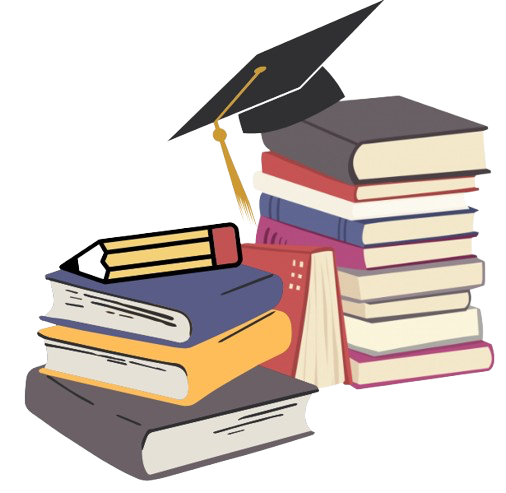 كتب دراسية وقبعة تخرج